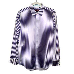 Robert Graham Striped Purple & White Button-Up Long-Sleeve Shirt, L